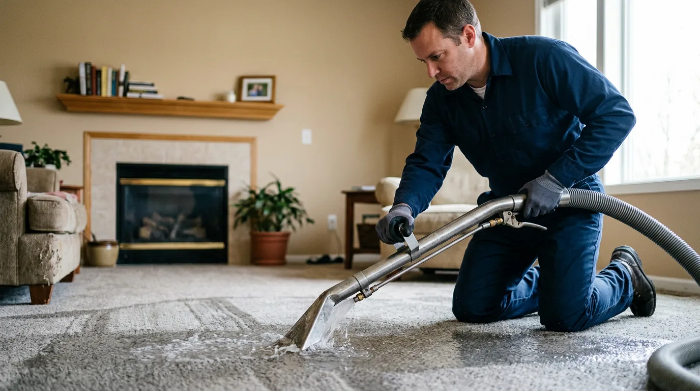 Water damage restoration technician working near Avalon, WI